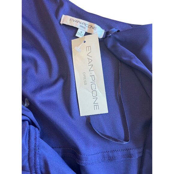 Evan-Picone One-Shoulder Mystic Purple Chiffon Dress W/ Beaded Waist Size 4 - Picture 13 of 15